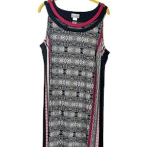 Catherines Dress 1X Pink Floral Shift Retro Artsy Striped Neutral Sheath Boho